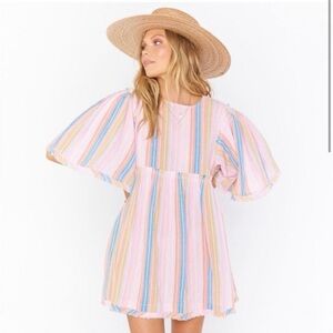 Show Me Your Mumu Babydoll Mini Dress Keyhole Back Fairy Flowy Size XS Pink Blue